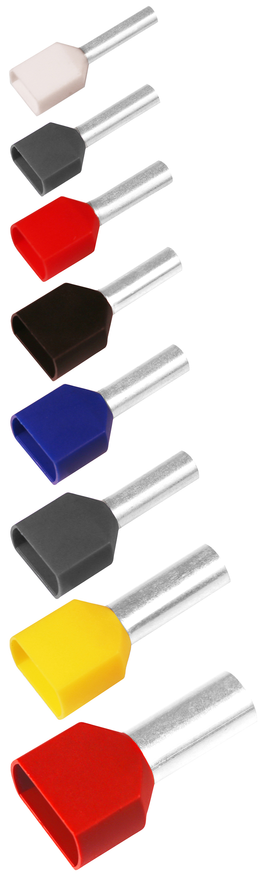 Pre-insulated TWIN-end terminals 2 x 0.5 - 2 x 10 mm², ET2, standard colour code